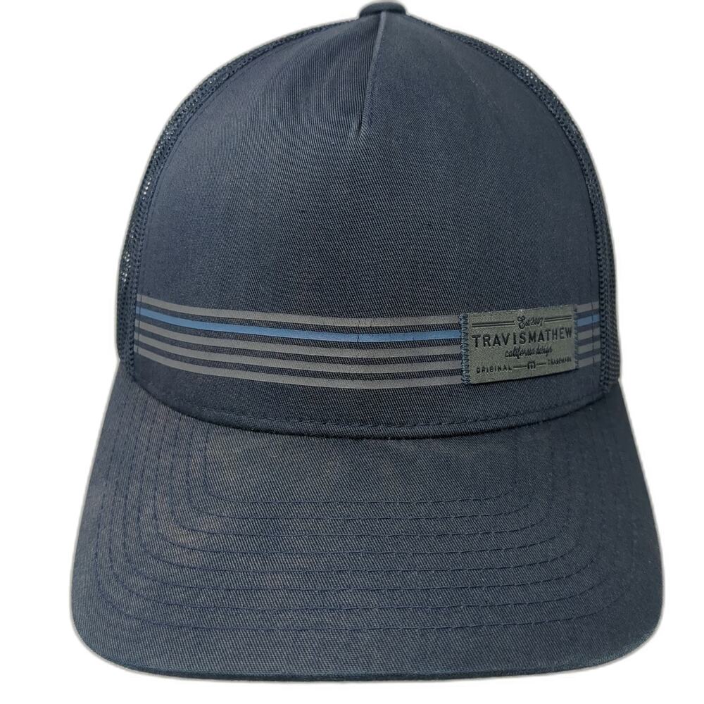 TravisMathew Trucker Hat Blue One Size Snapback Mesh Stripes Patch Golf Cap